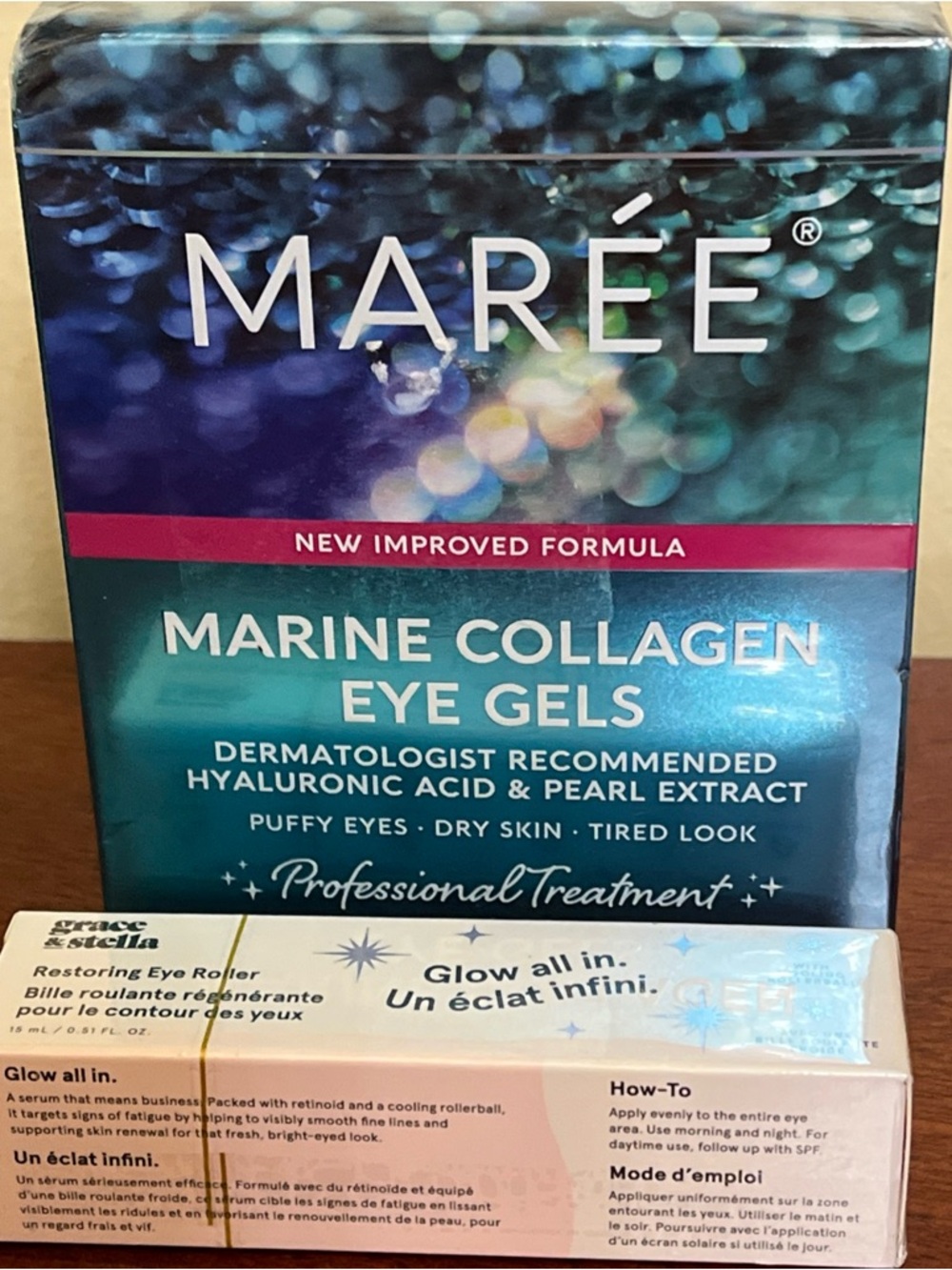 Maree marine collagen eye gels and grace & Stella restoring eye roller new